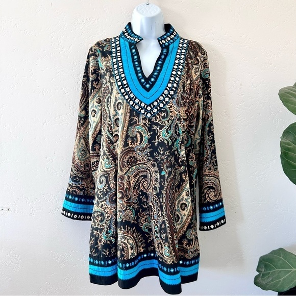 SOFT SURROUNDINGS Aubrey Embroidered Mirrored Beading  Paisley Tunic Dress Top M - Picture 1 of 11